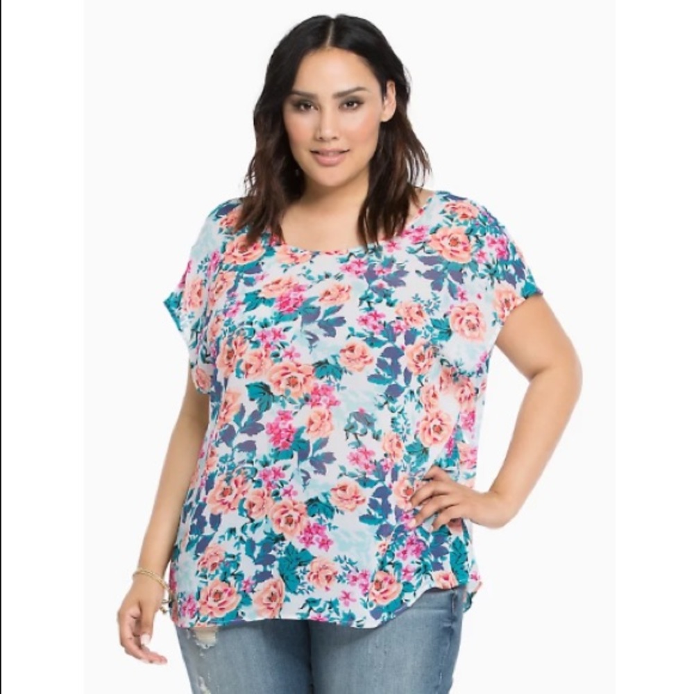 Torrid Floral Chiffon Bow Back Top